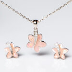 Pink flower enamel pendant set