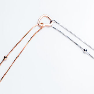 Two- Tone Heart Charm Bead Chain Bracelet